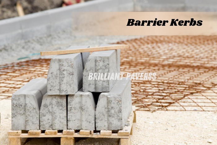 High-quality concrete barrier kerbs supplied by Brilliant Paverss in Coimbatore, ideal for road safety, parking areas