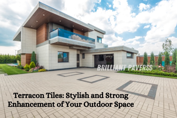 Terracon tiles paving a modern home driveway by Brilliant Paverss in Coimbatore, offering stylish, strong, and long-lasting